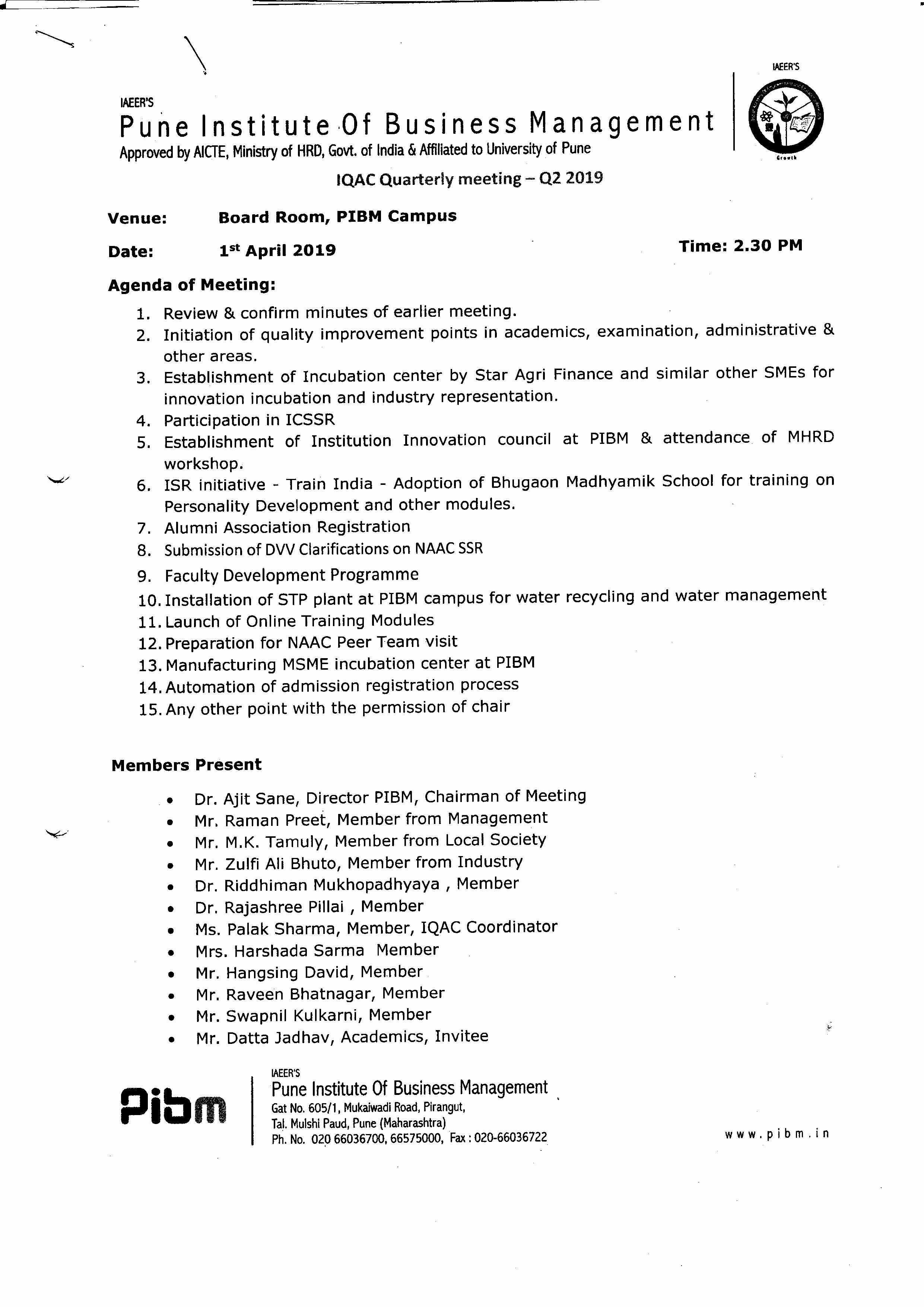 IQAC Meeting Q2 1 April 2019